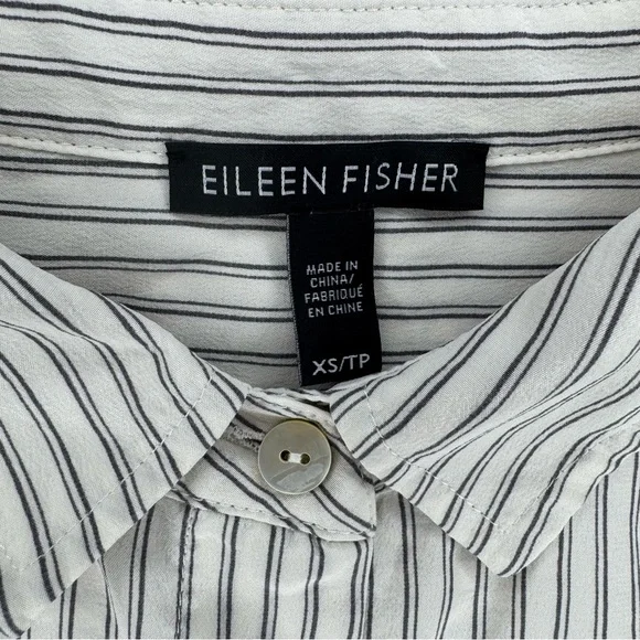 Eileen Fisher Women’s Silk Gray Striped Button Down Shirt Sz XS Minimalist - Picture 3 of 8